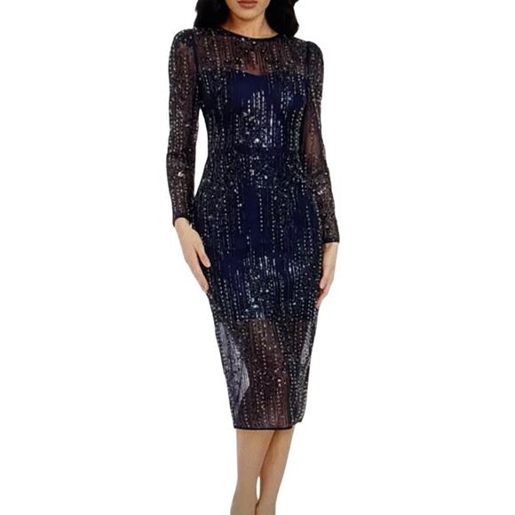 Dress the Population Sophia Midi Dress Midnight Blue Size Small New